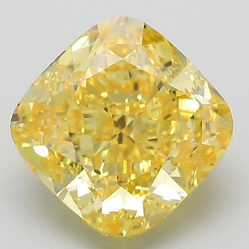 4.04 Ct. Fancy Vivid Yellow Cushion Lab Grown Diamond