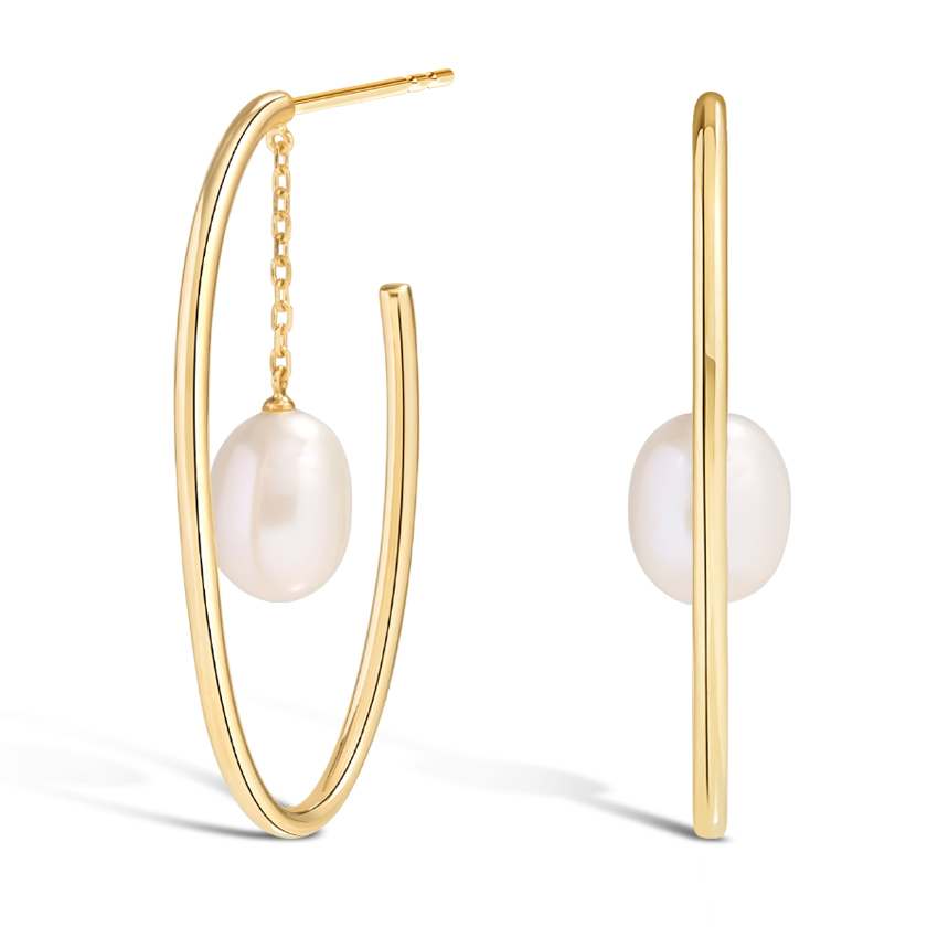 Cultured Pearl Chain Hoop Earrings 