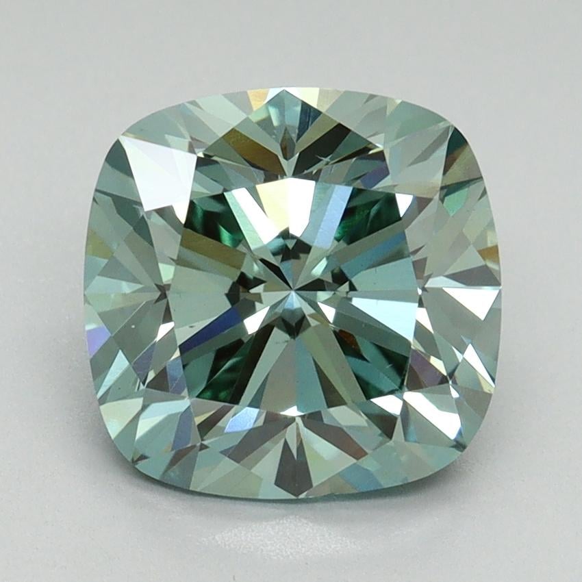 2.70 Ct. Fancy Vivid Green Cushion Lab Grown Diamond