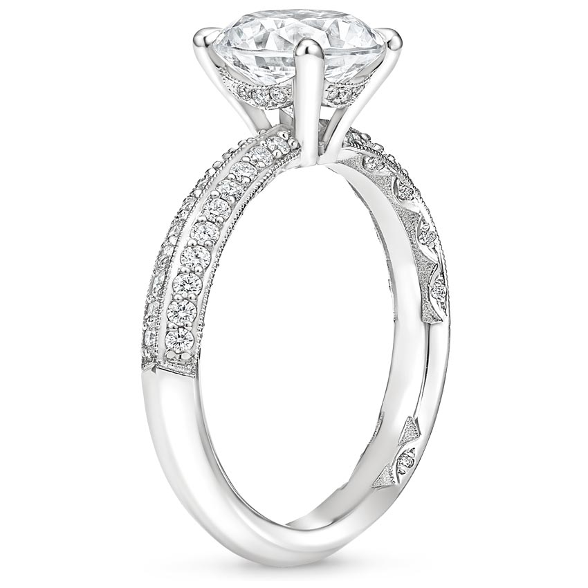 18K White Gold Tacori Sculpted Crescent Knife Edge Diamond Ring, large side view