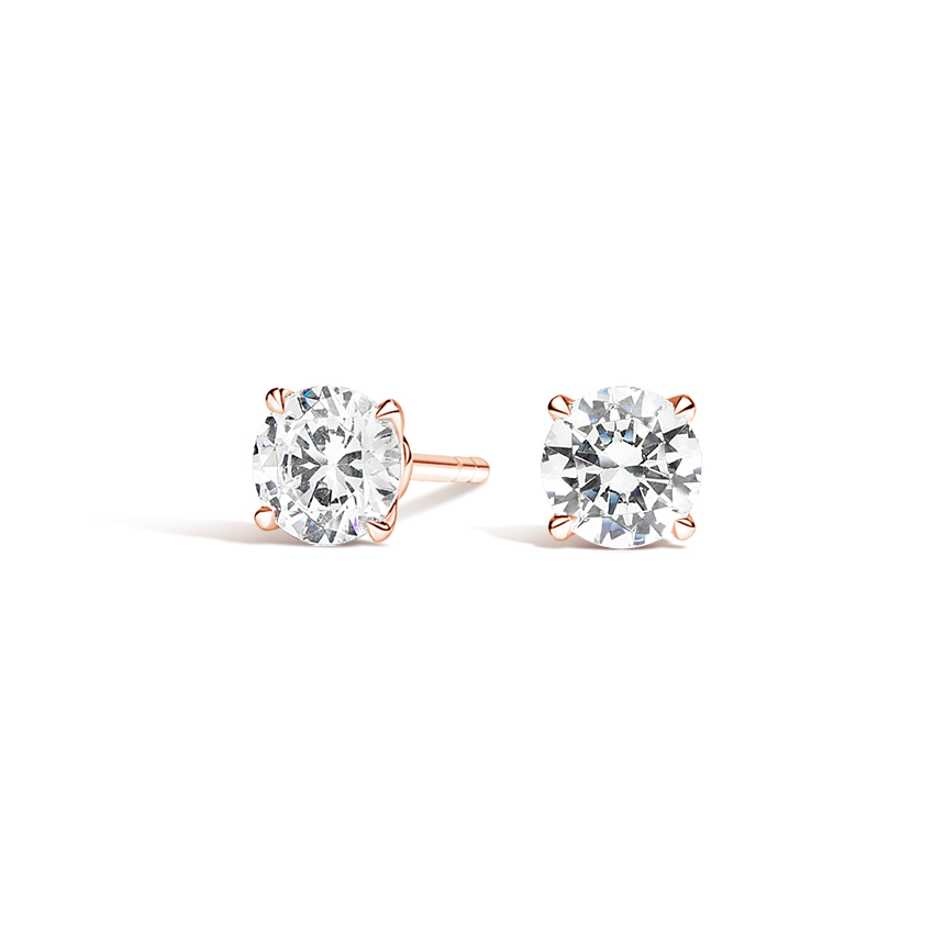 14K Rose Gold Claw Prong Round Diamond Stud Earrings, top view