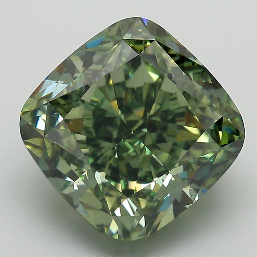 6.44 Ct. Fancy Vivid  Green Cushion Lab Grown Diamond