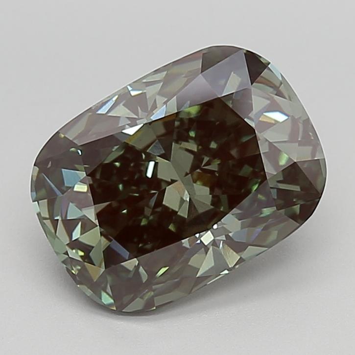 3.84 Ct. Fancy Deep  Green Cushion Lab Grown Diamond
