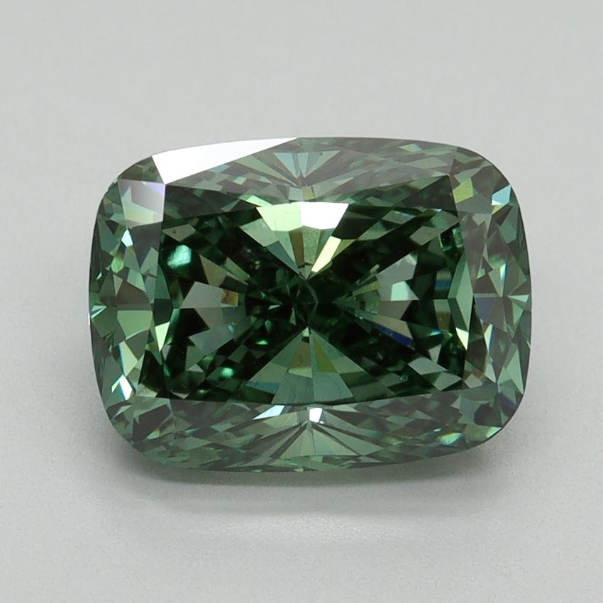 3.08 Ct. Fancy Vivid Green Cushion Lab Grown Diamond