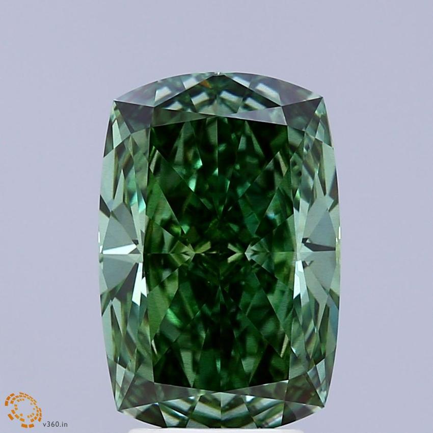 4.26 Ct. Fancy Vivid Green Cushion Lab Grown Diamond