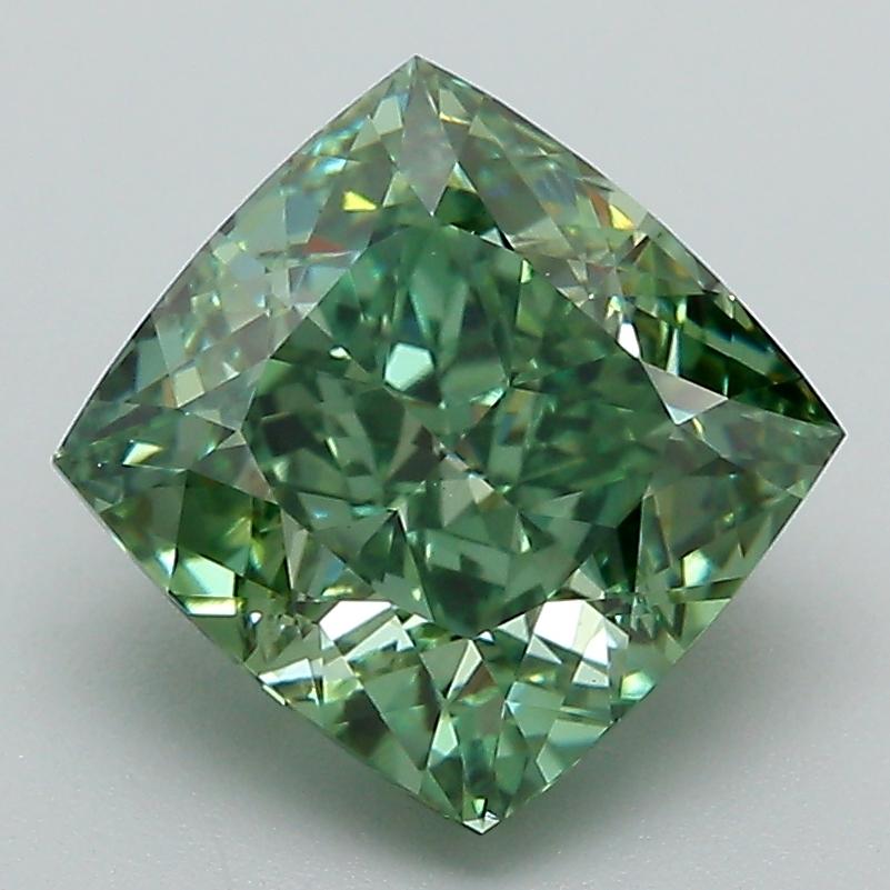 3.04 Ct. Fancy Vivid Green Cushion Lab Grown Diamond