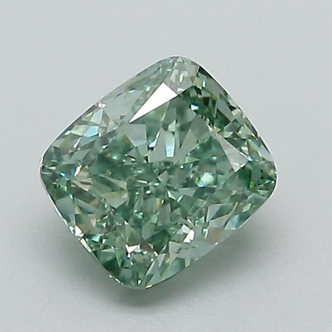 1.06 Ct. Fancy Vivid Green Cushion Lab Grown Diamond
