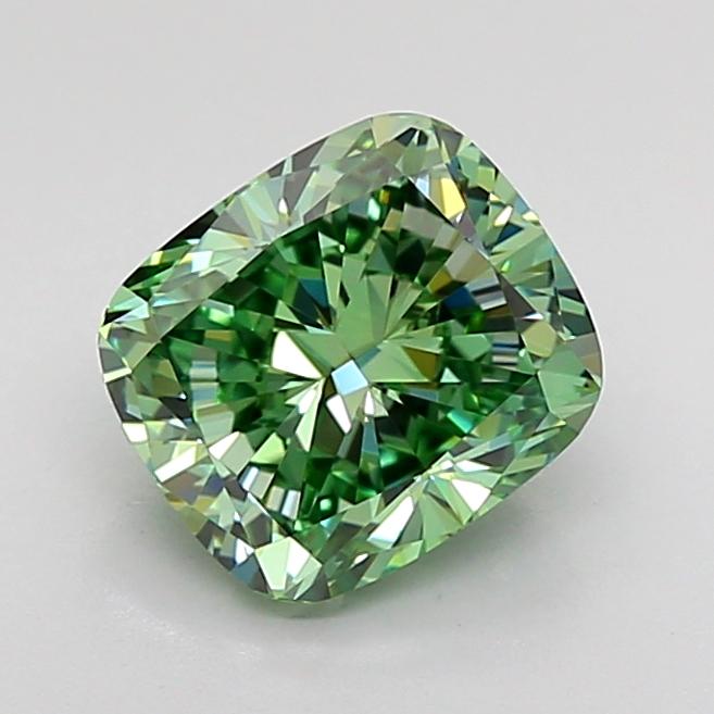 1.68 Ct. Fancy Vivid Green Cushion Lab Grown Diamond
