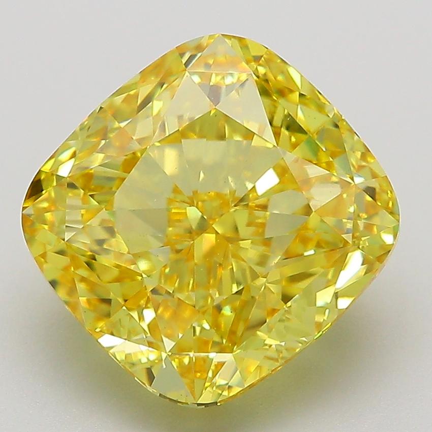 6.03 Ct. Fancy Vivid  Yellow Cushion Lab Grown Diamond
