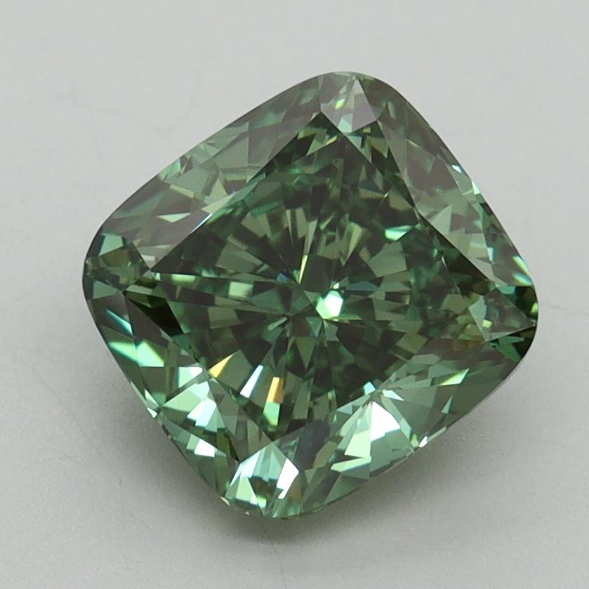 2.51 Ct. Fancy Vivid Green Cushion Lab Grown Diamond