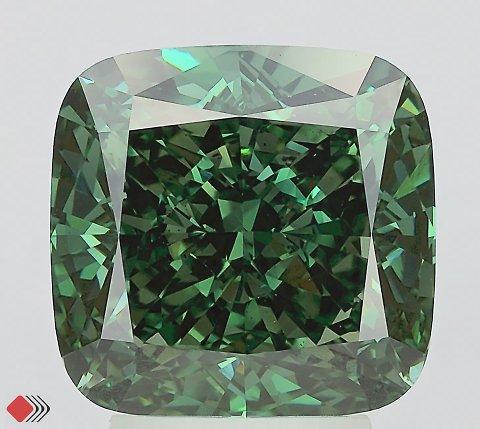 4.47 Ct. Fancy Vivid Green Cushion Lab Grown Diamond