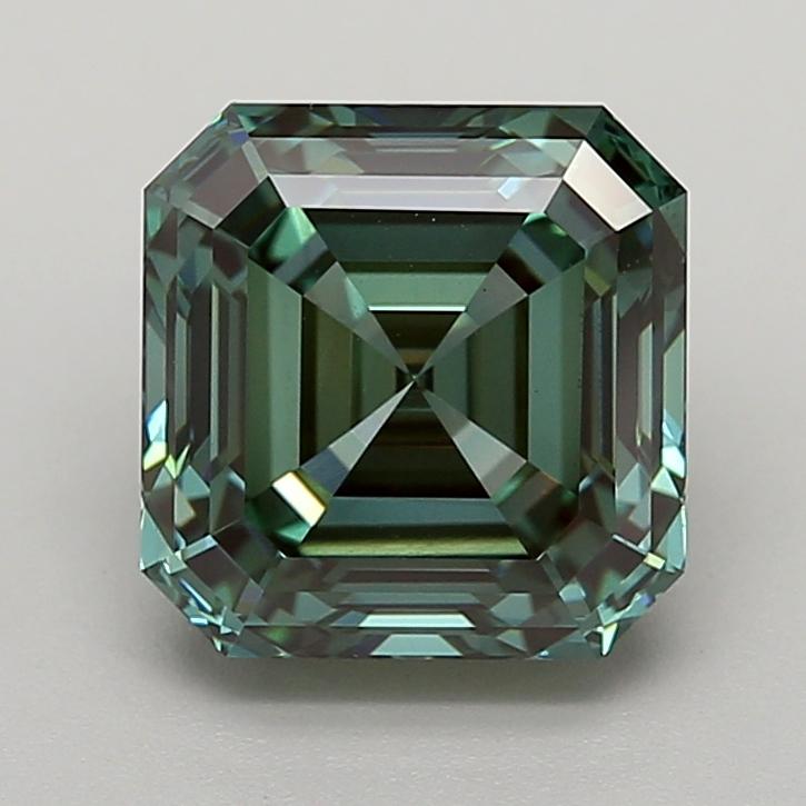2.82 Ct. Fancy Vivid Bluish Green Asscher Lab Grown Diamond