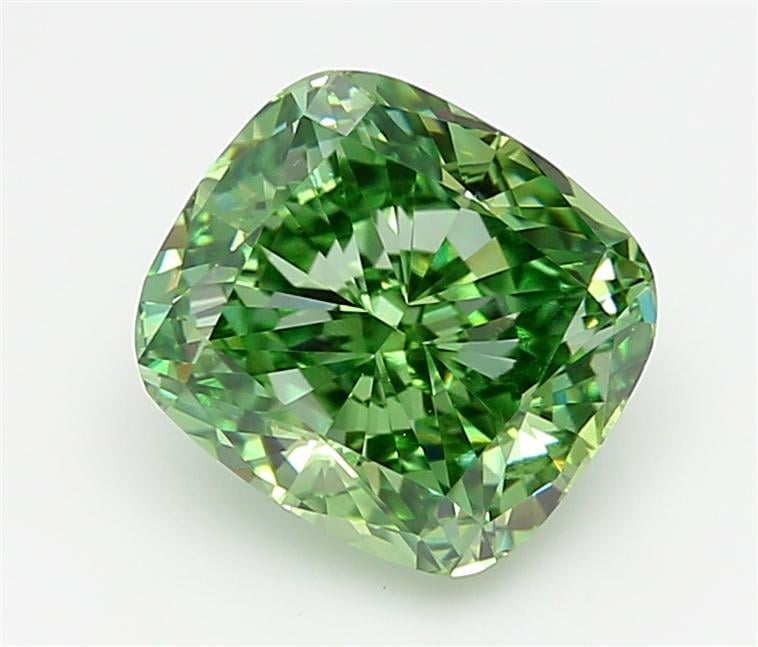 1.59 Ct. Fancy Vivid Green Cushion Lab Grown Diamond