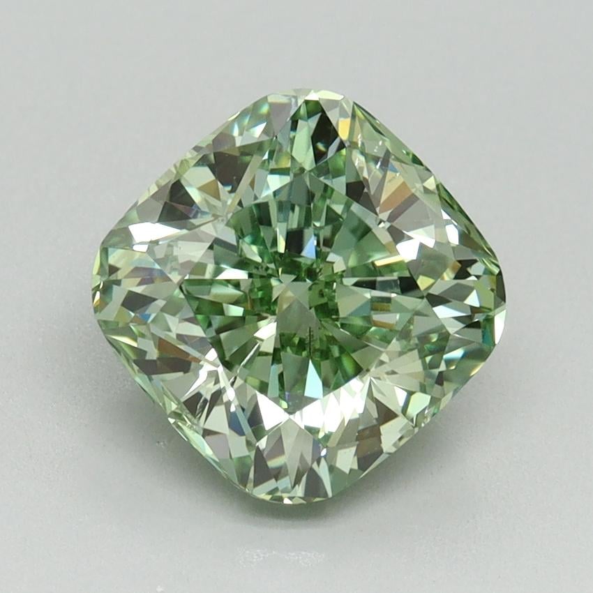 2.60 Ct. Fancy Vivid Green Cushion Lab Grown Diamond