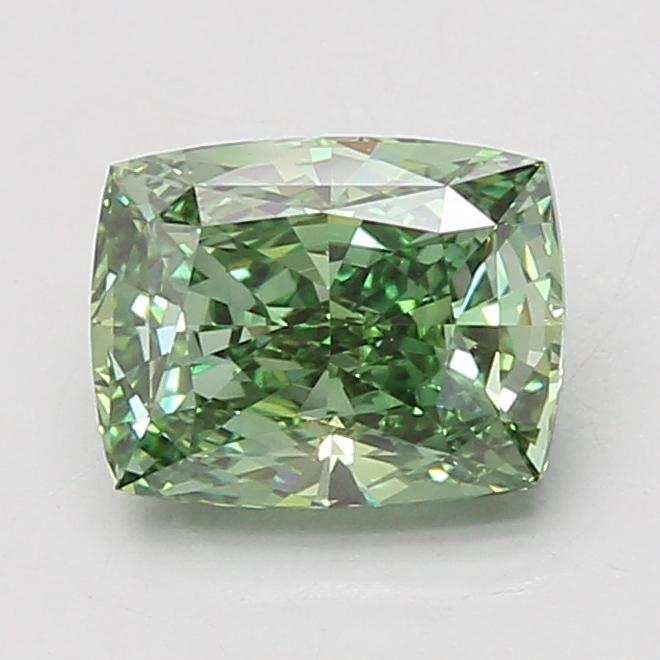 2.10 Ct. Fancy Vivid Green Cushion Lab Grown Diamond