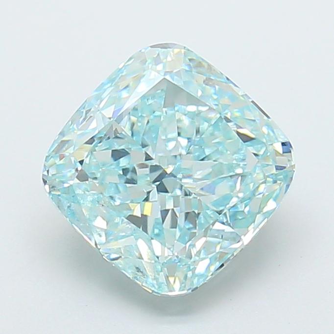 3.21 Ct. Fancy Vivid  Green Cushion Lab Grown Diamond