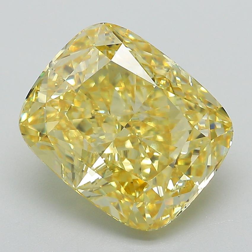 6.08 Ct. Fancy Vivid Yellow Cushion Lab Grown Diamond