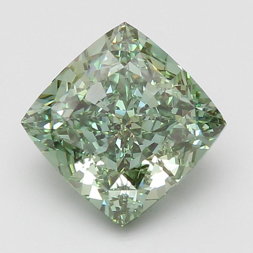 5.10 Ct. Fancy Vivid Green Cushion Lab Grown Diamond
