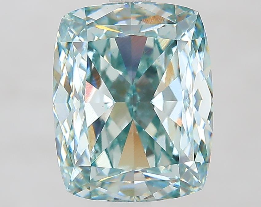 4.56 Ct. Fancy Intense Bluish Green Cushion Lab Grown Diamond