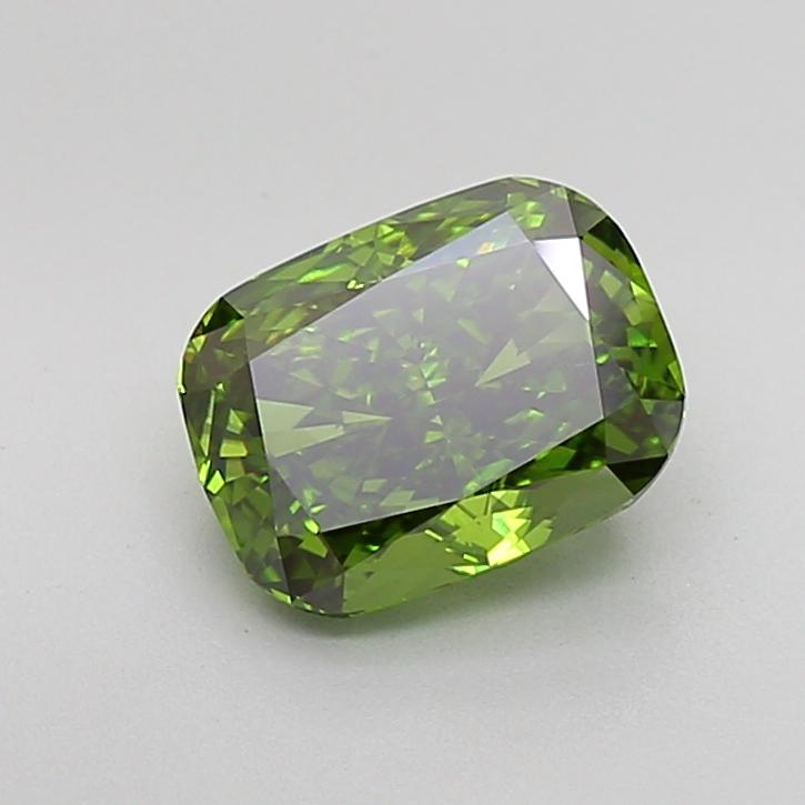 3.02 Ct. Fancy Vivid Green Cushion Lab Grown Diamond