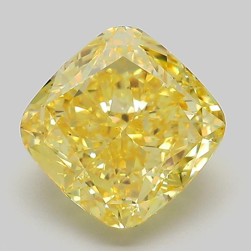 4.39 Ct. Fancy Vivid Yellow Cushion Lab Grown Diamond