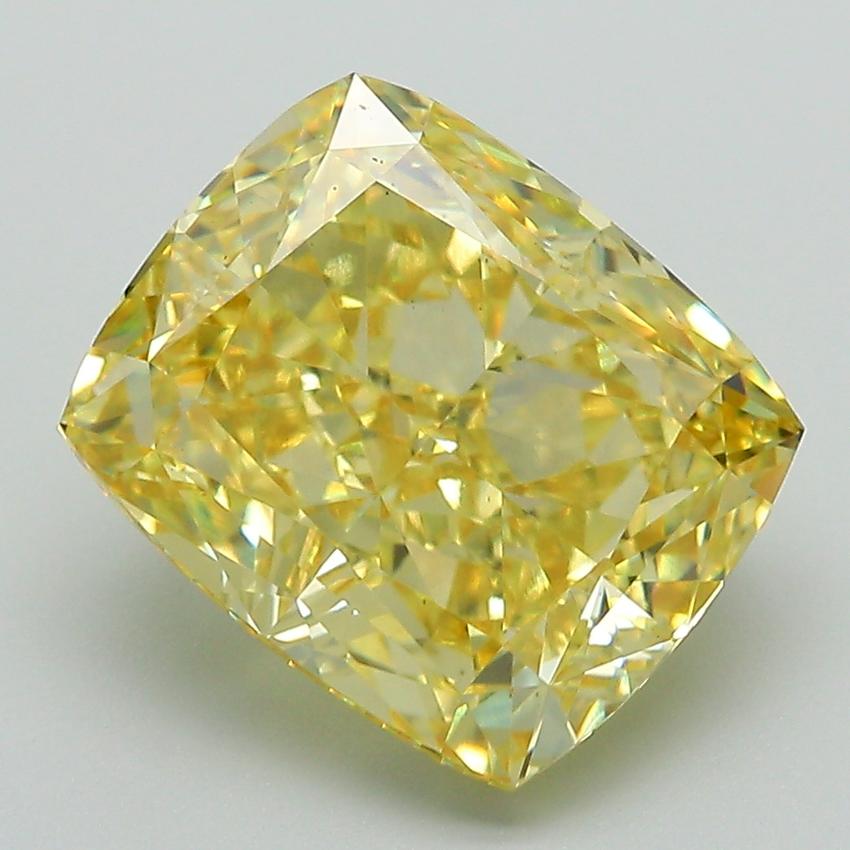 6.09 Ct. Fancy Vivid Yellow Cushion Lab Grown Diamond