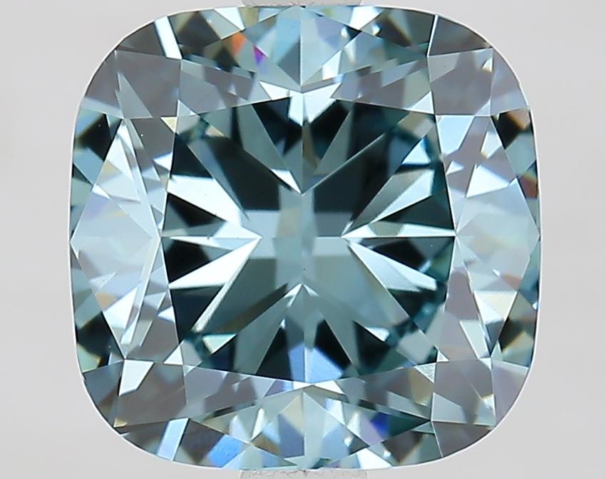 2.83 Ct. Fancy Intense Greenish Blue Cushion Lab Grown Diamond