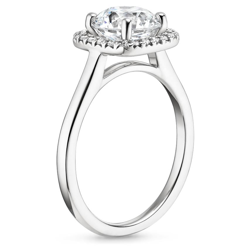 18K White Gold French Halo Diamond Ring, large side view