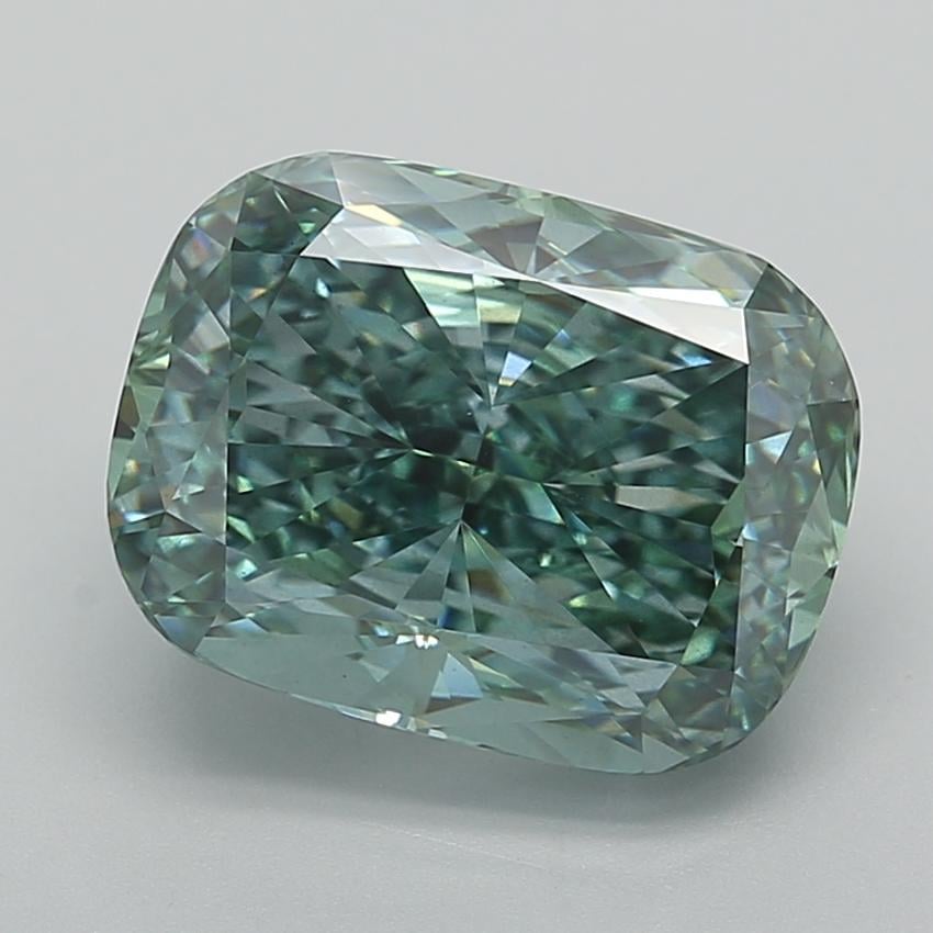 7.07 Ct. Fancy Vivid  Green Cushion Lab Grown Diamond