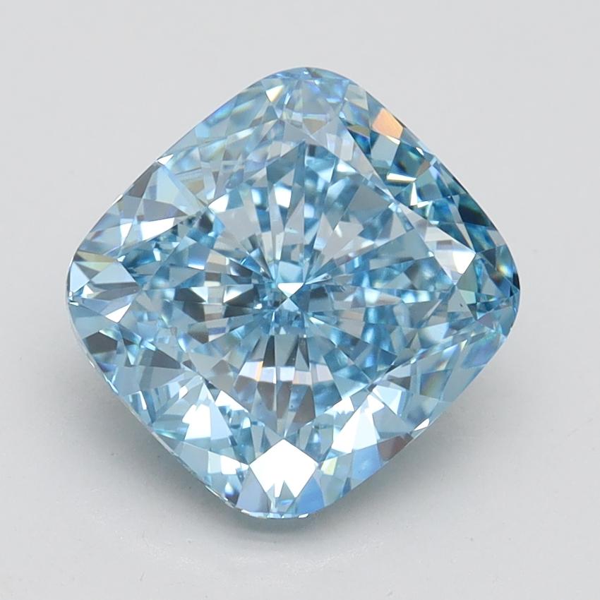 3.21 Ct. Fancy Vivid Blue Cushion Lab Grown Diamond