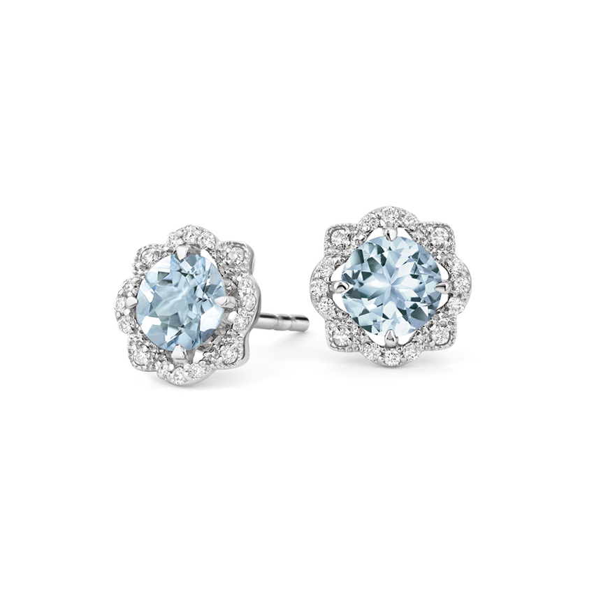 Aquamarine and Diamond Stud Earrings | Reina | Brilliant Earth
