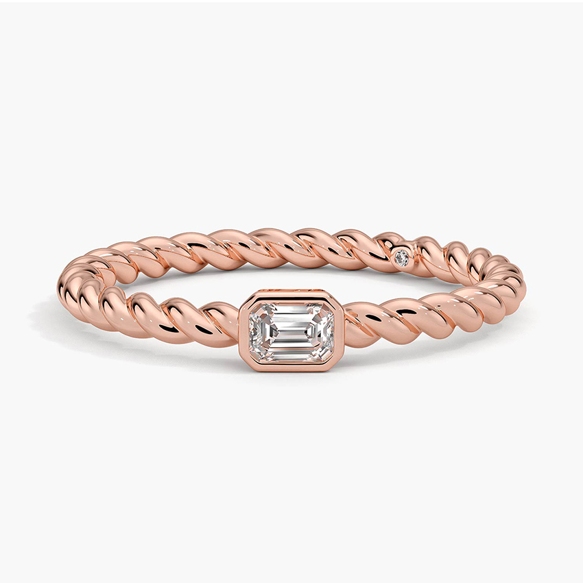 Ama Emerald Cut Lab Diamond Rope Ring in 14K Rose Gold