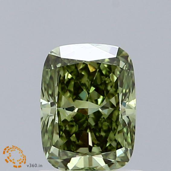 1.08 Ct. Fancy Vivid Green Cushion Lab Grown Diamond