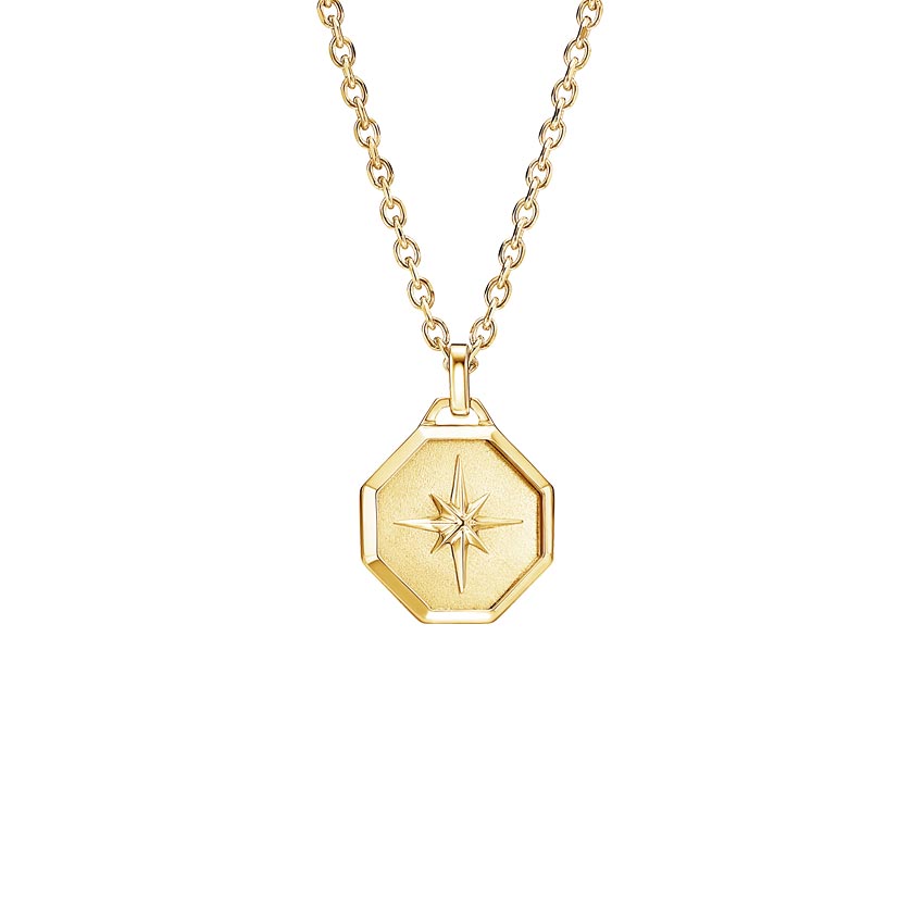 Homme Compass Tag Necklace in 14K Yellow Gold