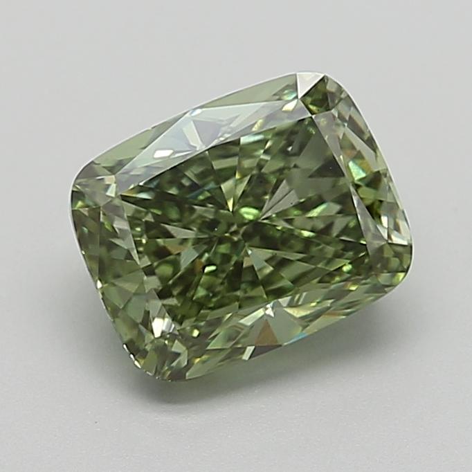 2.51 Ct. Fancy Vivid  Green Cushion Lab Grown Diamond