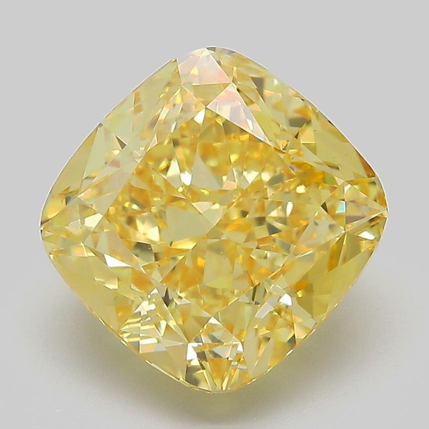 6.18 Ct. Fancy Vivid Yellow Cushion Lab Grown Diamond