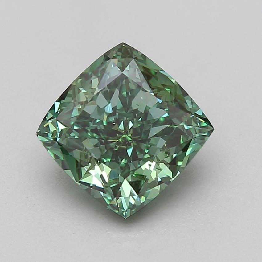 3.85 Ct. Fancy Vivid Green Cushion Lab Grown Diamond