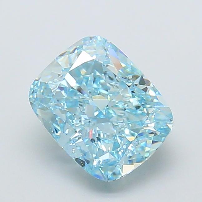 2.48 Ct. Fancy Vivid Greenish Blue Cushion Lab Grown Diamond