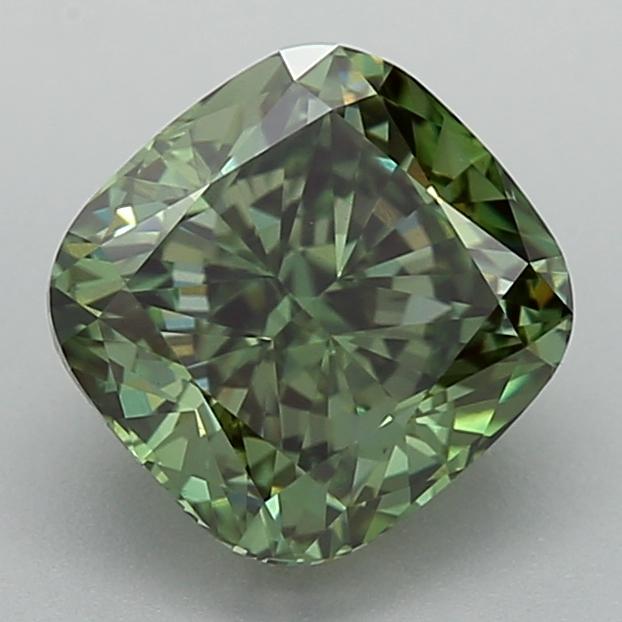 1.47 Ct. Fancy Vivid  Green Cushion Lab Grown Diamond