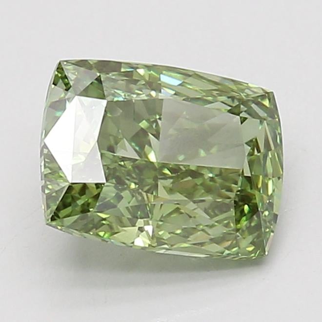 2.59 Ct. Fancy Vivid Green Cushion Lab Grown Diamond