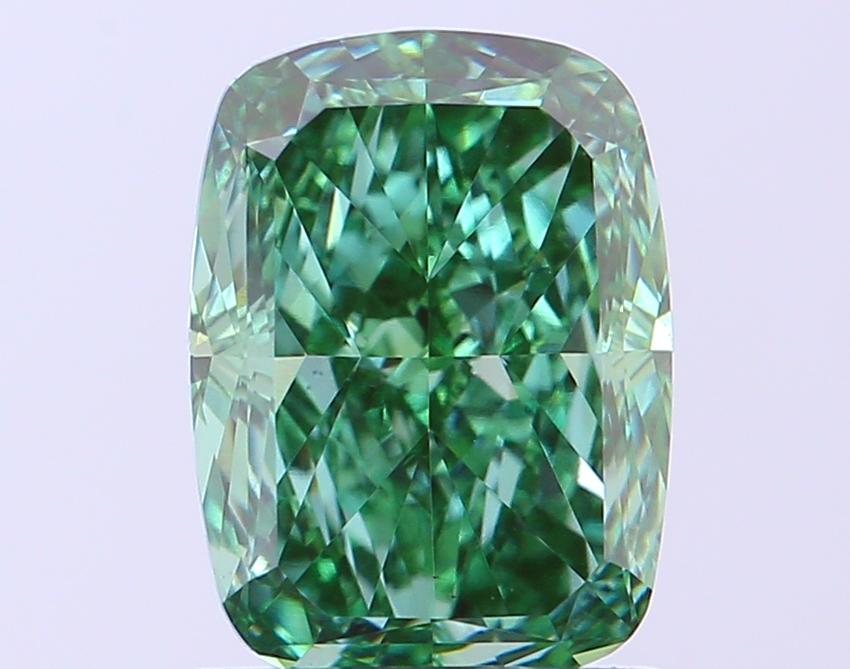 1.56 Ct. Fancy Vivid Green Cushion Lab Grown Diamond