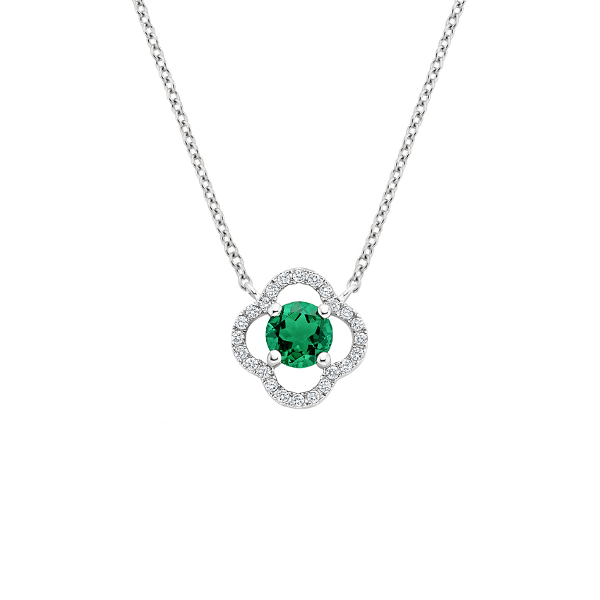 Lace Pattern Lab Emerald and Diamond Pendant 