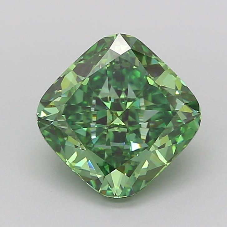 2.15 Ct. Fancy Vivid Green Cushion Lab Grown Diamond