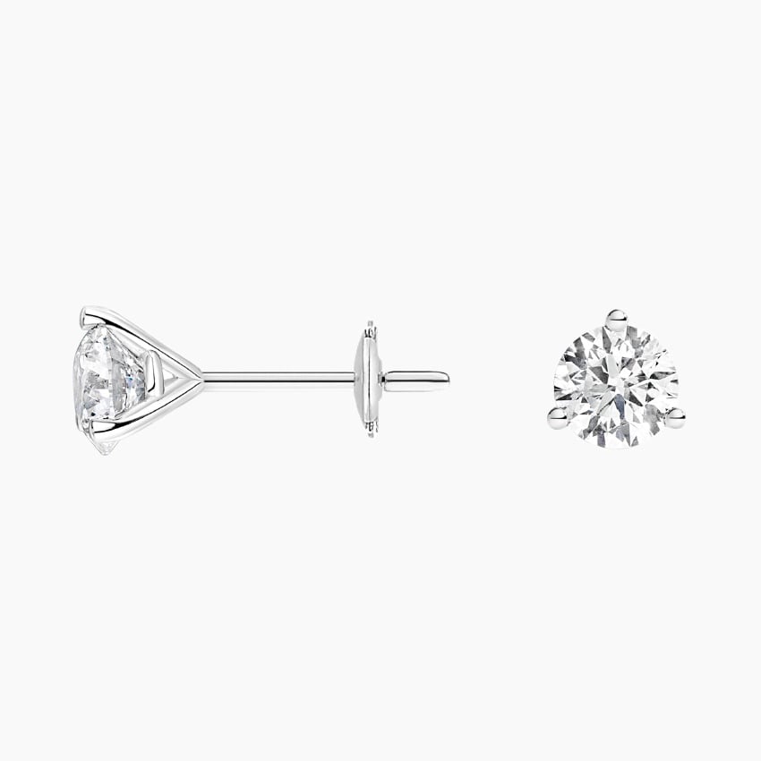 Three-Prong Martini Round Diamond Stud Earrings in 18K White Gold