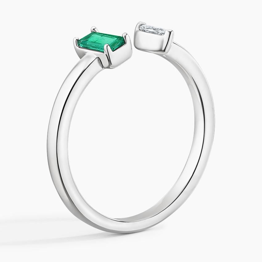 Tess Emerald and Diamond Open Ring in 18K White Gold