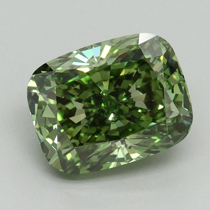 2.15 Ct. Fancy Vivid Green Cushion Lab Grown Diamond