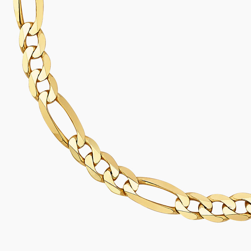 Ari 24 in. Beveled Figaro Chain Necklace in 14K Yellow Gold