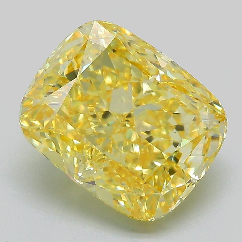 6.23 Ct. Fancy Vivid Yellow Cushion Lab Grown Diamond