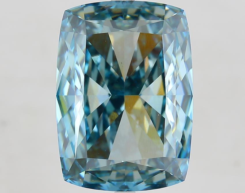 15.09 Ct. Fancy Vivid Greenish Blue Cushion Lab Grown Diamond