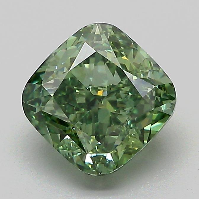 1.64 Ct. Fancy Vivid Green Cushion Lab Grown Diamond